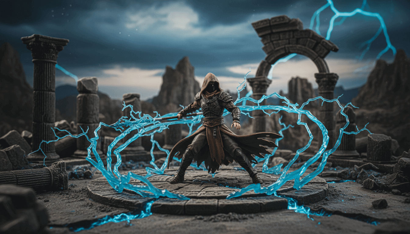 Jedi Master Sol action figure in dramatic battle scene
