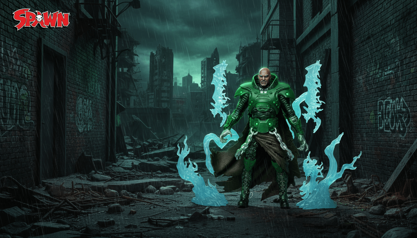 Sinn action figure in dark Spawn universe scene